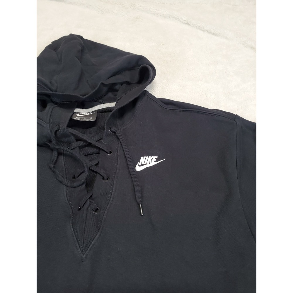 Nike Black Lace Up Oversized Hoodie Pullover Sweatshirt Women XL Casual Logo